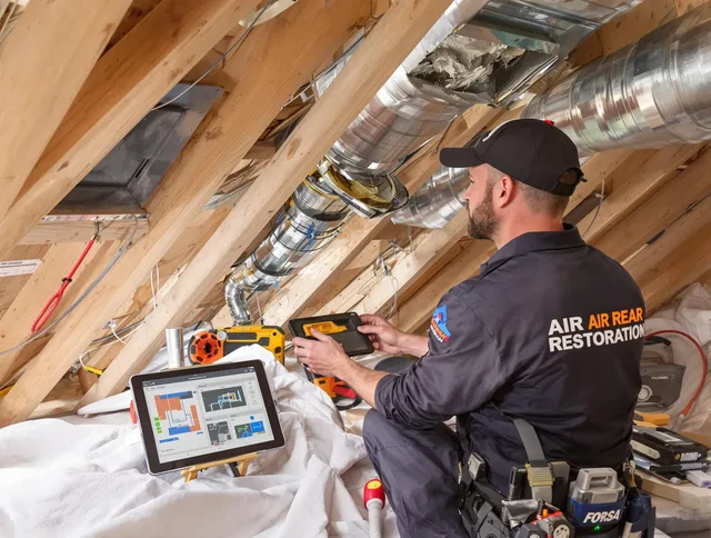 Lakeville Air Duct Cleaning technician performing precise duct repair work in Lakeville