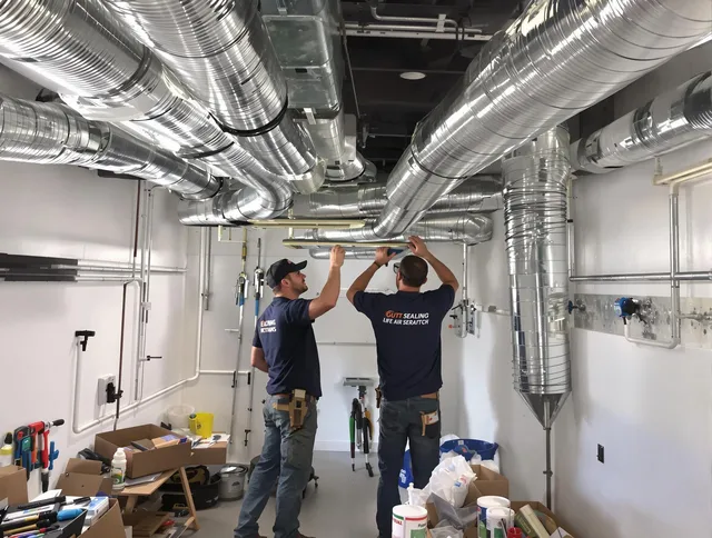 Lakeville Air Duct Cleaning technician applying professional duct sealing solutions in Lakeville
