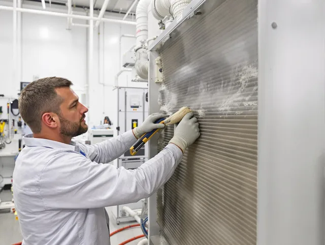 Lakeville Air Duct Cleaning technician performing precision commercial coil cleaning at a Lakeville business