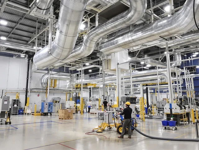 Lakeville Air Duct Cleaning team performing comprehensive industrial duct cleaning at a large facility in Lakeville
